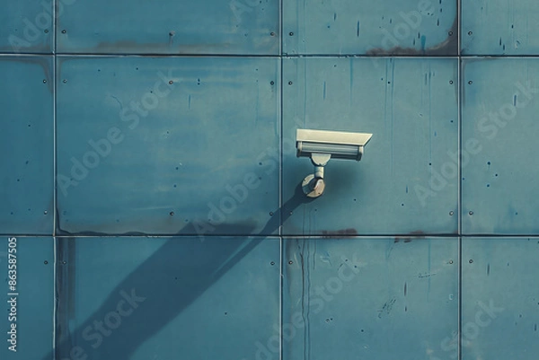 Fototapeta A camera is mounted on a wall