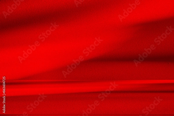Fototapeta Wall interior background, studio and backdrops show products. with leaf shadow from window color red and white. background for text insertion and presentation of product	