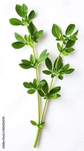 Fototapeta Fresh green thyme sprigs isolated on white background. Aromatic herb for cooking and natural remedy. Perfect for culinary use.