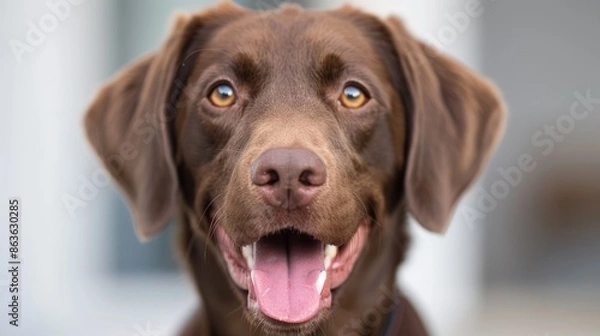 Fototapeta Charming Brown Dog with Tan Spots on Head and Ears
