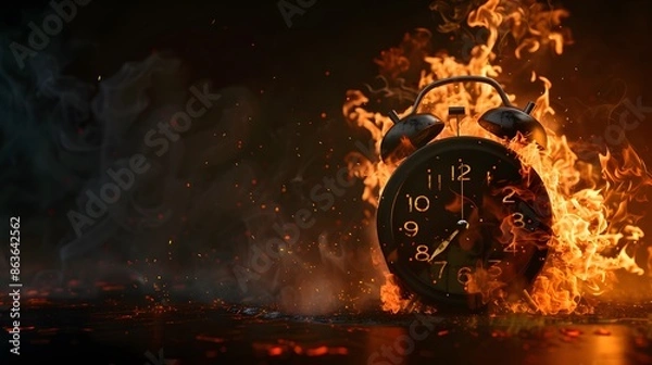Obraz burning alarm clock exploding in flames concept of urgency and deadline pressure