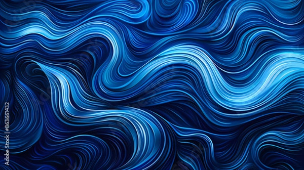 Fototapeta Abstract blue waves background, hand drawn lines