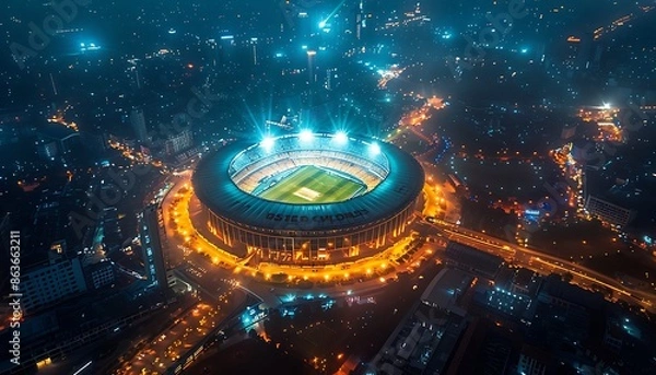 Fototapeta Aerial view of the cricket stadium at night in Shanghai, China