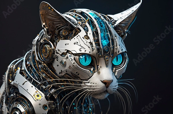 Fototapeta Cybernetic cat, very detailed. Generative AI