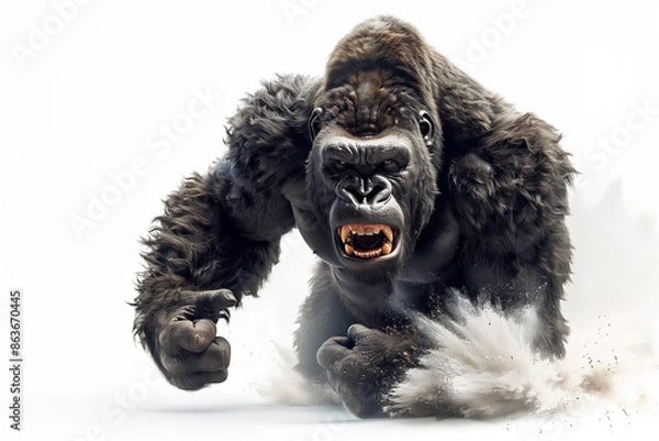 Obraz Big, fierce gorilla on a white background