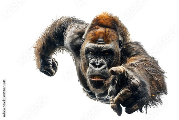Obraz Big, fierce gorilla on a transparency background, PNG file