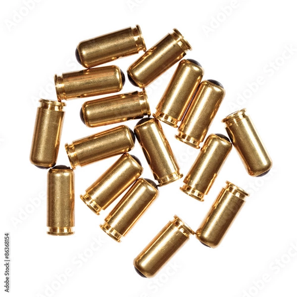Obraz 9mm bullets isolated on white.