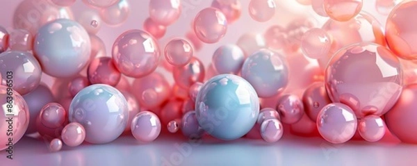 Fototapeta Abstract background of floating pastel-colored spheres with reflective surfaces