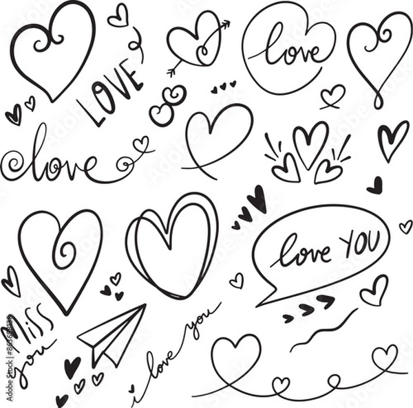 Fototapeta Doodle Set of Love Elements