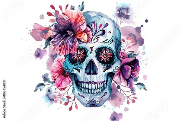 Fototapeta Sugar Skulls. Day of the Dead Skull, isolated on white background. Dia de los Muertos. Mexican sugar skull. Design element for logo, emblem, sign, poster, card,