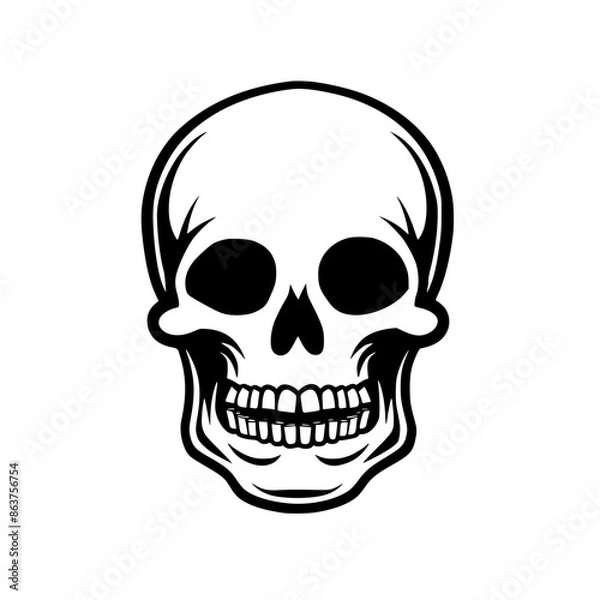 Fototapeta Bold Black and White Skull Illustration, Striking black and white illustration of a human skull, featuring bold lines and intricate details, creating a powerful and edgy visual.
