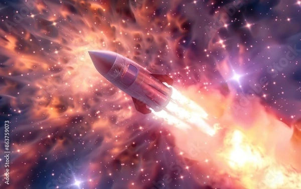 Obraz A rocket soaring through a backdrop of stellar energy