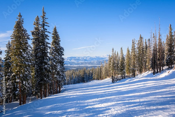 Fototapeta Ski slope with a view in winter