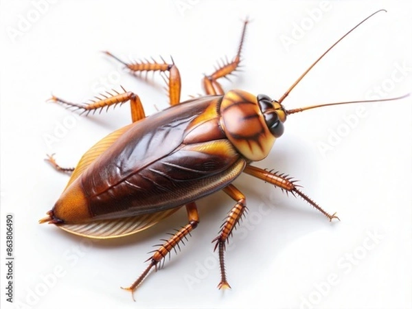 Fototapeta Close-up photo of a cockroach on a white background, with copy space, with empty space, no text