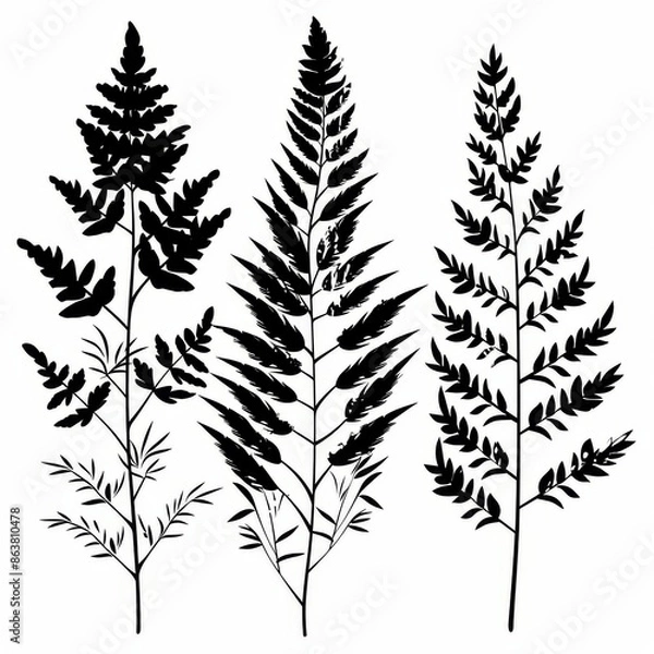 Fototapeta Asparagus Fern Flower Icon Set, Garden Asparagus Fern Black White Design, Abstract Asparagus Fern Symbol