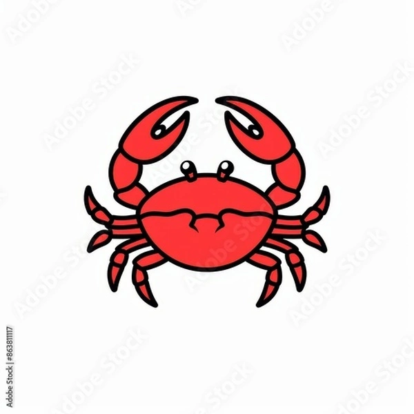 Fototapeta The crab is isolated on a white background with pincers cartoon icon. The crab is a decapod crustacean with eight legs and two claws. Seafood marine food.