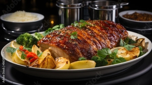 Obraz Super Realistic, Highly Detailed Turkey Dish on White Background | Perfect for Food Photography, Editorial Use, and Culinary Projects, Ai generative
