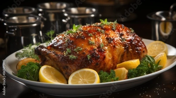 Obraz Super Realistic, Highly Detailed Turkey Dish on White Background | Perfect for Food Photography, Editorial Use, and Culinary Projects, Ai generative
