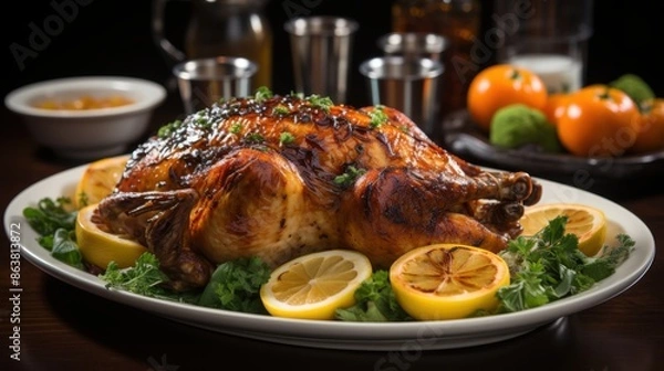 Obraz Super Realistic, Highly Detailed Turkey Dish on White Background | Perfect for Food Photography, Editorial Use, and Culinary Projects, Ai generative
