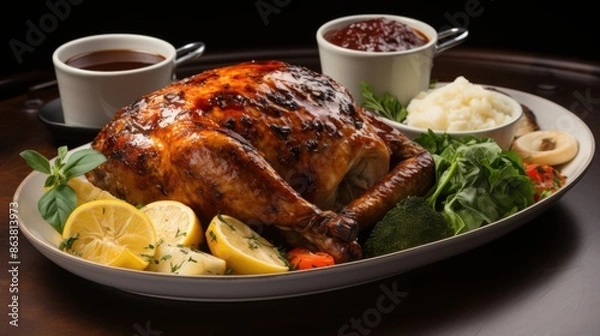 Obraz Super Realistic, Highly Detailed Turkey Dish on White Background | Perfect for Food Photography, Editorial Use, and Culinary Projects, Ai generative
