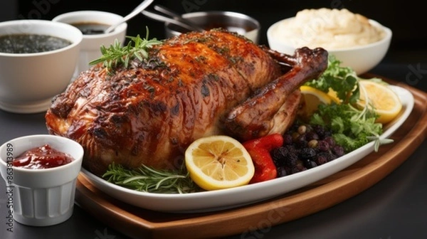 Obraz Super Realistic, Highly Detailed Turkey Dish on White Background | Perfect for Food Photography, Editorial Use, and Culinary Projects, Ai generative
