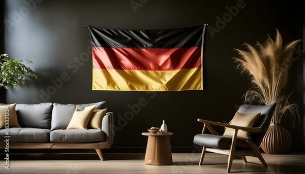 Obraz The flag of Germany hangs in the living room at home. The flag is in house.