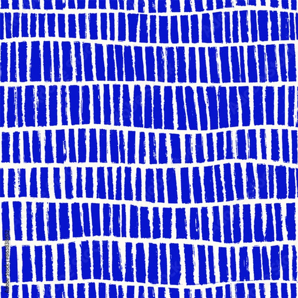 Fototapeta Naive Blue playful boho seamless pattern with hand drawn textured dashes. Abstract matisse pattern in bright childish colors. Messy graffiti wallpaper print. Swiss Doodle contemporary design for kids.