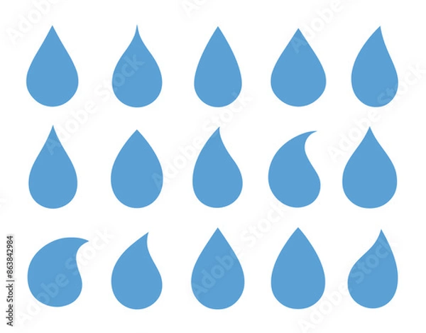 Obraz blue droplet and drop silhouettes set icon