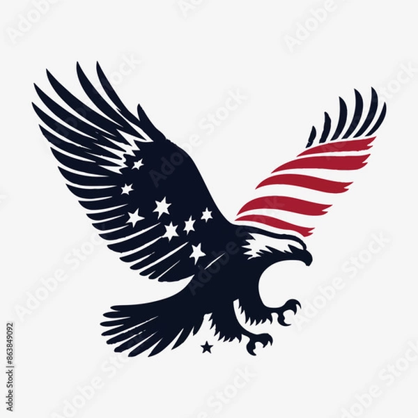 Obraz A Bald eagle in flight, with an image of the American flag on its wings