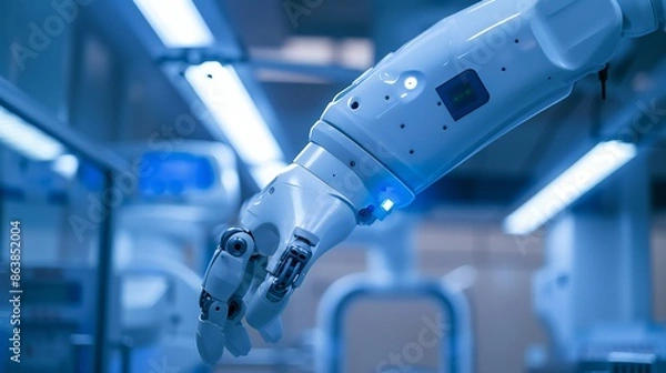 Obraz Radiation machine arm moving into position, close-up.