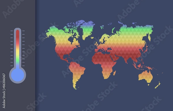 Fototapeta Global warming vector concept. Global climate map of the world.