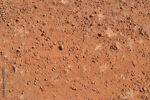Fototapeta Tread marks on the ground. Red Earth background