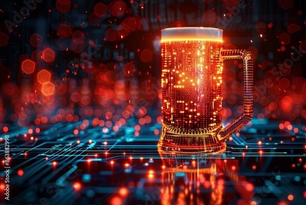 Fototapeta 3d rendered glass of beer standing on circuit board