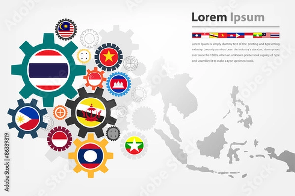 Fototapeta AEC ekonomiczny bieg i tło mapy wektor eps10