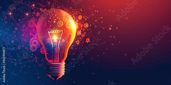 Fototapeta Illuminated Digital Concept with Abstract Light Bulb and Technological Elements