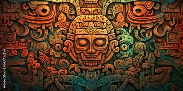 Fototapeta Carved Stone Mask Pattern Abstract Illustration