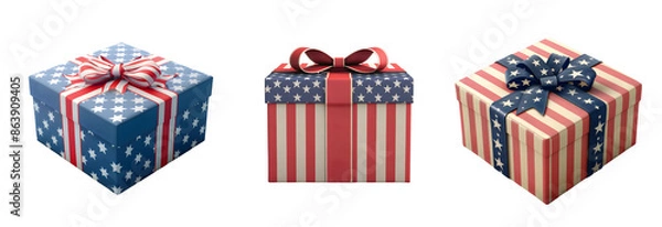 Obraz Patriotic Gift Box Wrapped in American Flag Design for 4th of July
