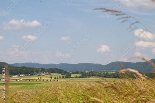 Fototapeta Wide Open Field with Mountains in the Distance

