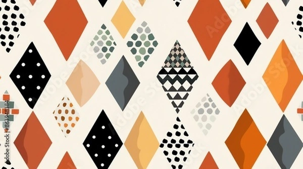 Fototapeta Seamless harlequin pattern with bold, diamond-shaped motifs