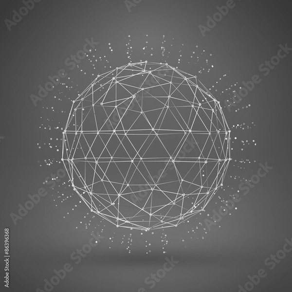 Fototapeta Wireframe polygonal element. 3D sphere with lines and dots