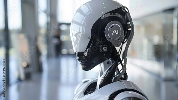Fototapeta AI Robot working in office environment.