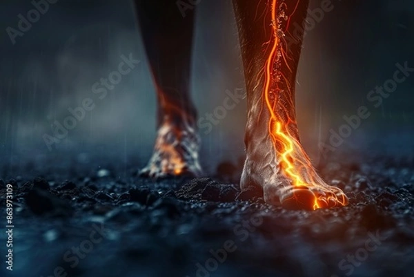 Fototapeta Close-up of leg with varicose veins disease. Glowing image