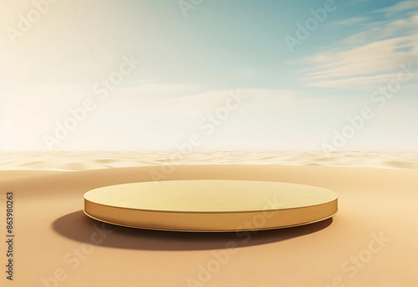 Fototapeta Product Advertising Stand Exhibition Podium On Desert 
 Background