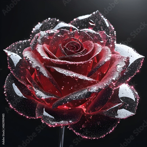 Obraz crystal red rose on black background
