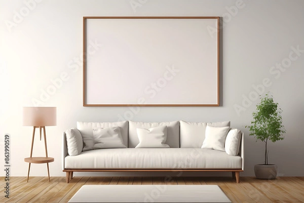Fototapeta Home Interiors - Living Room - Blank Wall Art Mockup - Generative AI