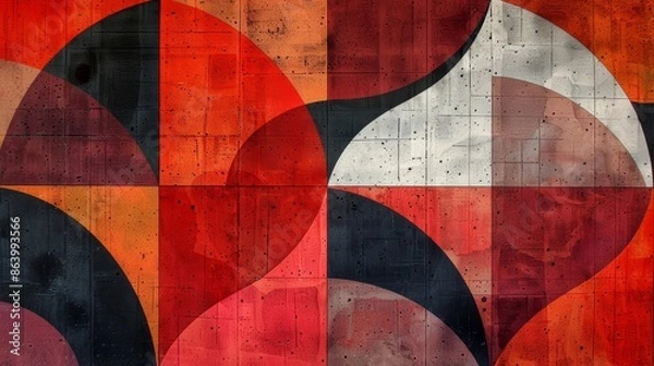 Fototapeta Abstract geometric pattern with red, black and gray colors.  Graphic design, digital art, modern.