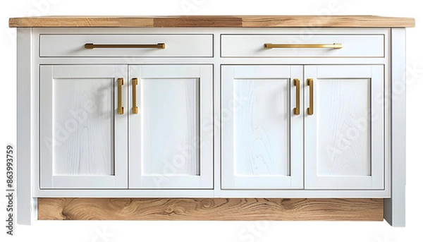 Obraz kitchen cabinet with brass handles on transparent background