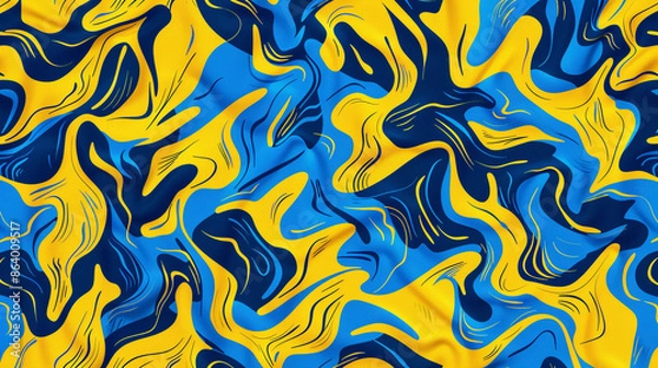 Fototapeta Blue and yellow Fauvism Seamless Pattern