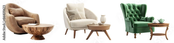 Obraz Cozy armchair with coffee table on transparent background