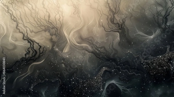 Fototapeta Wallpaper featuring wavy tree forms delicate sparkles and a gradient from charcoal to silver